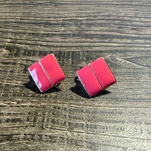 Pink Square Clip On Earrings